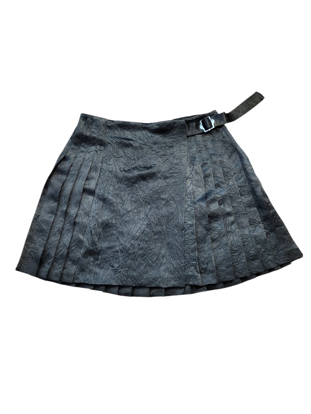 Opening Ceremony Black Crinkle Pleated Wrap Mini Skirt with Buckle Detail-Size 4